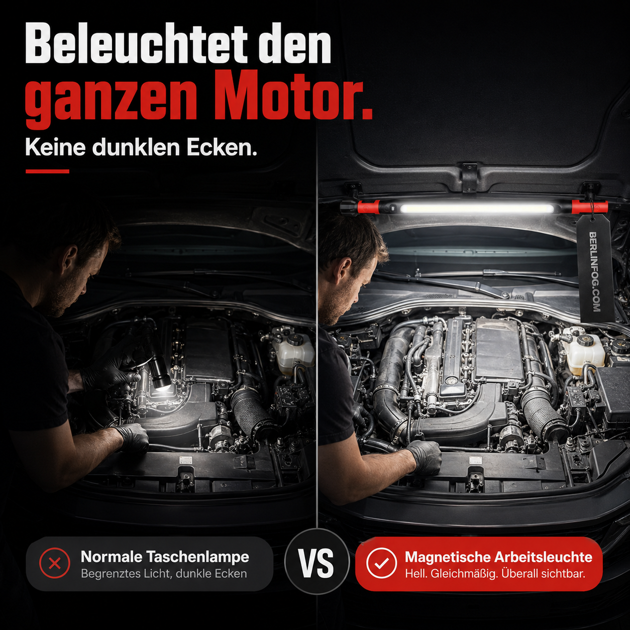 📢📢50 % Rabatt!! ⏰💡Wiederaufladbare Werkstattleuchte – 3000 LM, IPX4 Wassergeschützt & 360° Haken!