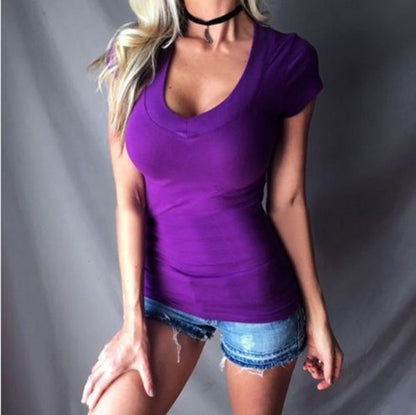 Damen Sommer Tief V-Ausschnitt Slim Tops