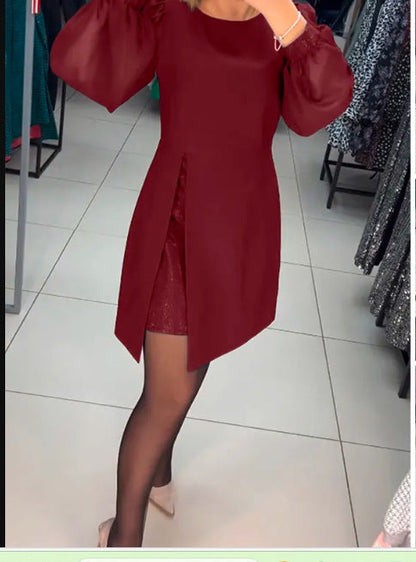 56%Rabatte💥Schlichtes, elegantes, sexy, seidiges Langarmkleid