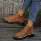 Damen-Stiefeletten mit runder Spitze und seitlichem Reißverschluss