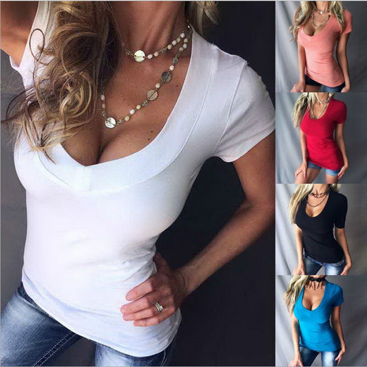 Damen Sommer Tief V-Ausschnitt Slim Tops
