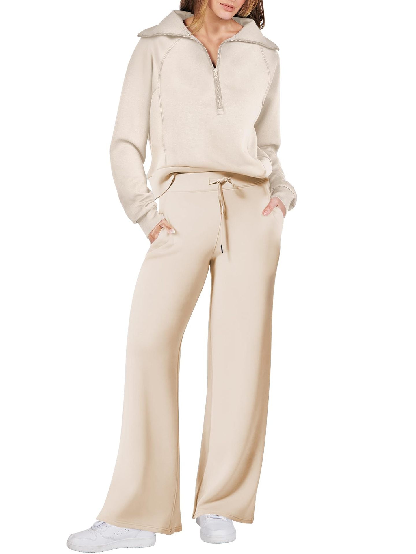 💝🔥Black-Friday-Mega-Angebot – 50 % Rabatt!🔥Damen-Loungeset aus 2 Teilen mit Oversize-Schnitt, halbem Reißverschluss und weitem Bein