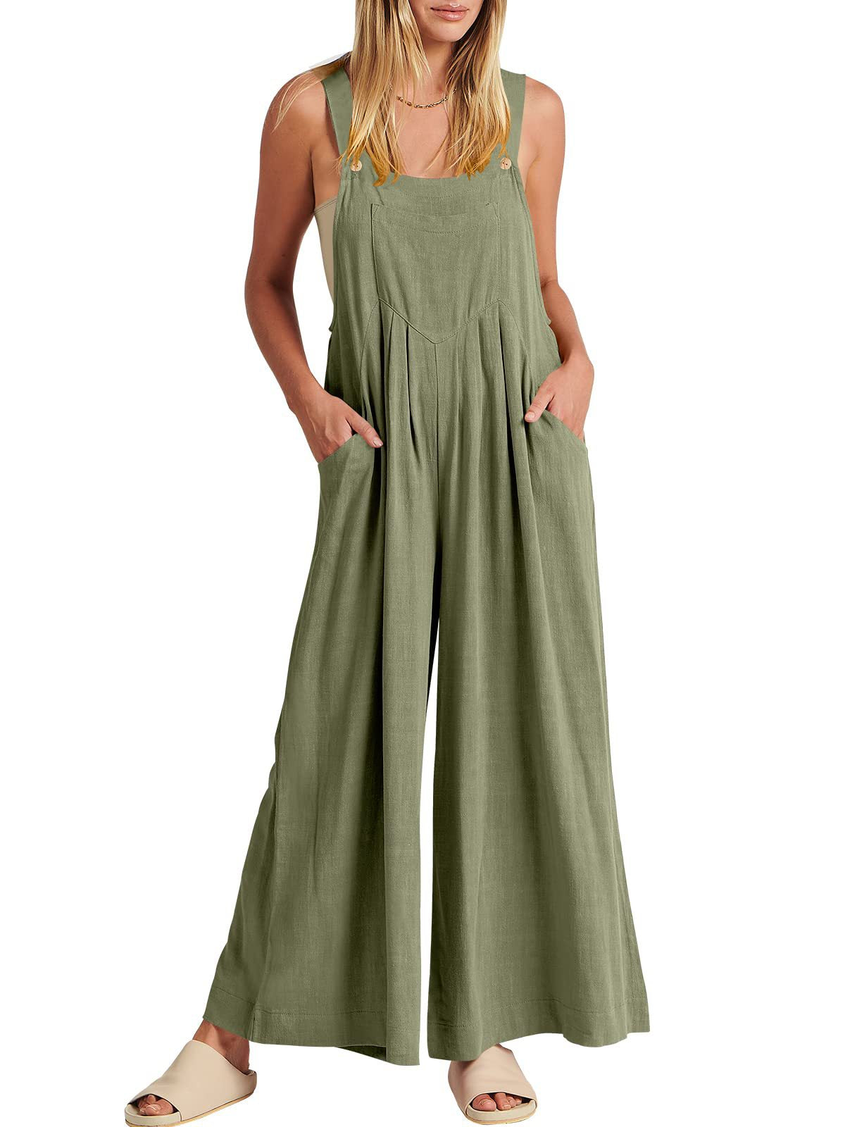 💝Ärmelloser Jumpsuit für Damen mit weitem Bein und Taschen