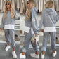🌸Frühling Heiße Neuankömmlinge✨🩷Lässiger Sweatshirt-Anzug mit Kapuze und Patchwork für Damen