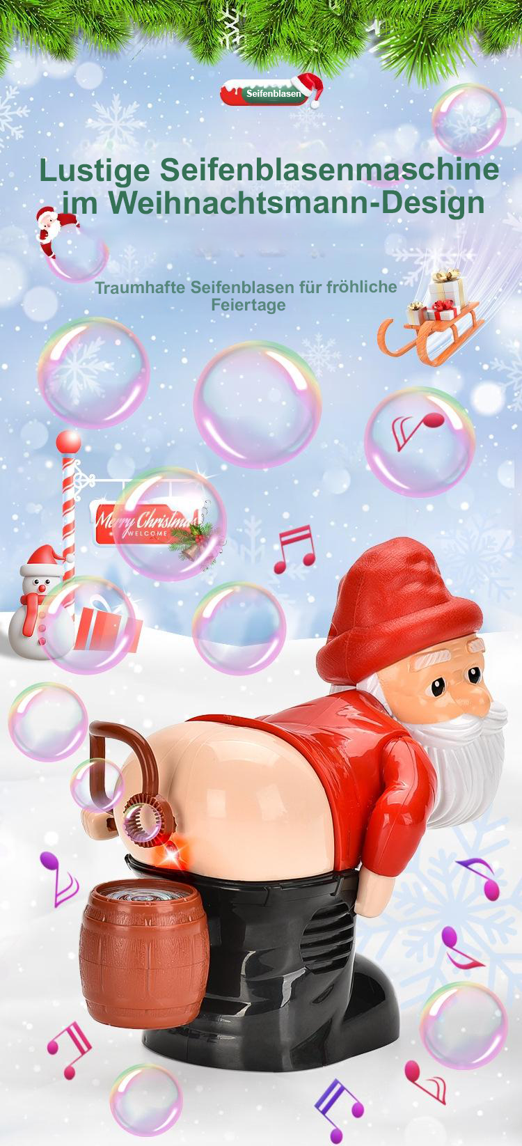 🔥Frühzeitiger Weihnachtsverkauf 🎅Lustige Seifenblasenmaschine im Weihnachtsmann-Design
