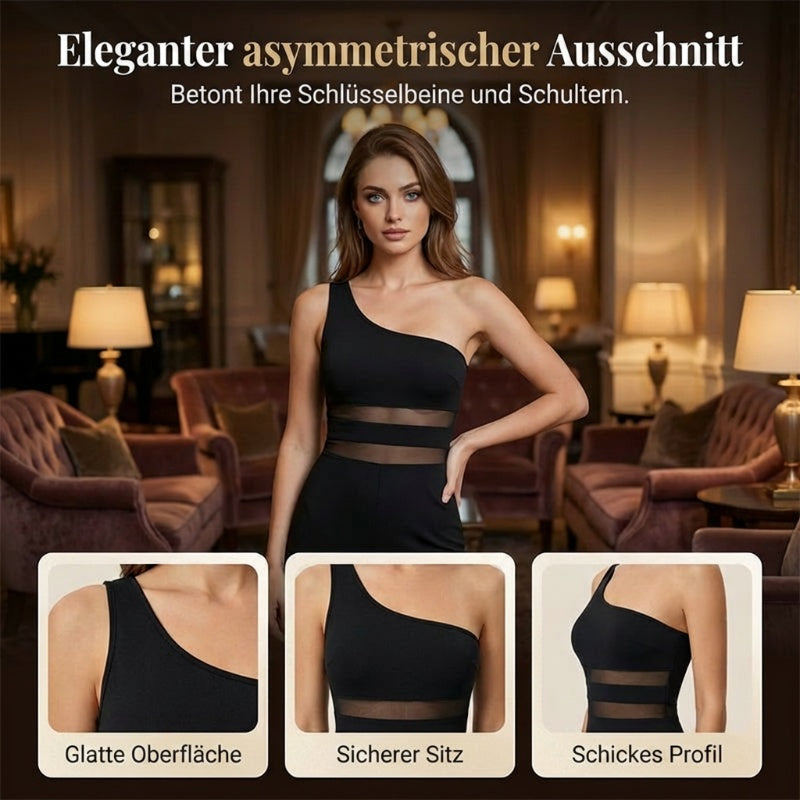 One-Shoulder Jumpsuit mit weitem Bein und Netzeinsatz
