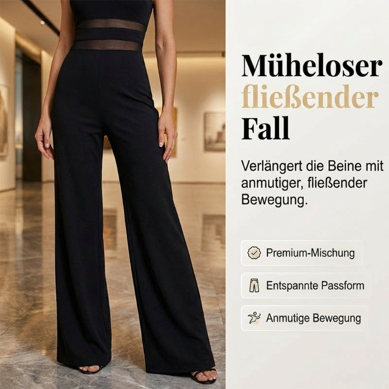 One-Shoulder Jumpsuit mit weitem Bein und Netzeinsatz