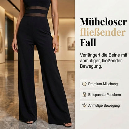One-Shoulder Jumpsuit mit weitem Bein und Netzeinsatz
