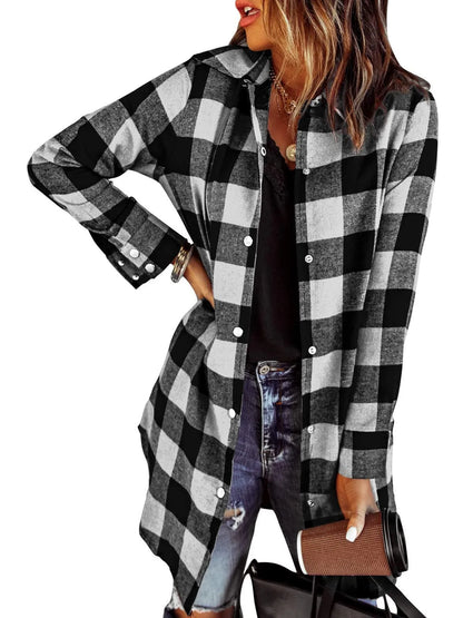 Chaqueta de camisa Longline cardada para mujeres