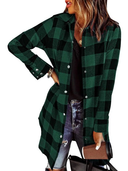 Chaqueta de camisa Longline cardada para mujeres