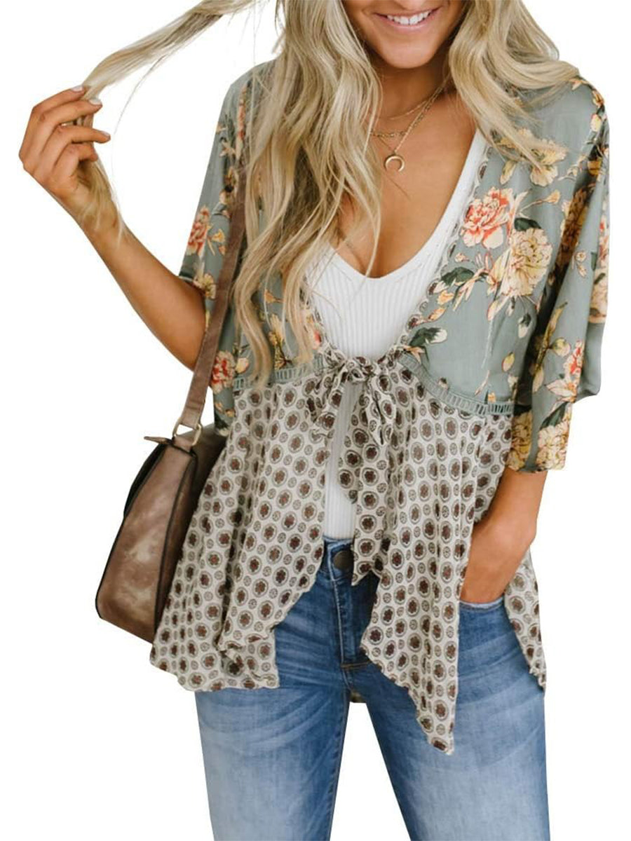 🌸Damen-Kimonos mit Blumenmuster, Rüschenärmeln und Bindegürtel – luftige Boho-Cardigans im lockeren Schnitt