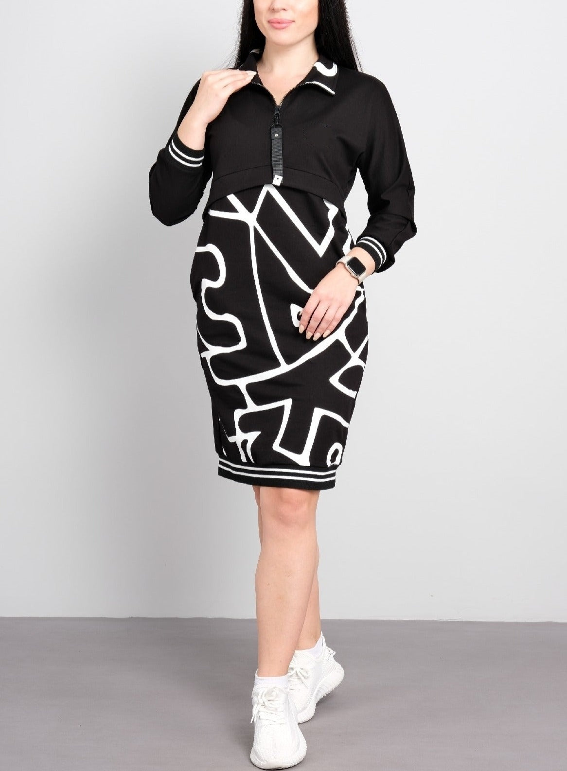 54% de descuento💥 Vestido casual ajustado con estampado y cremallera para mujer