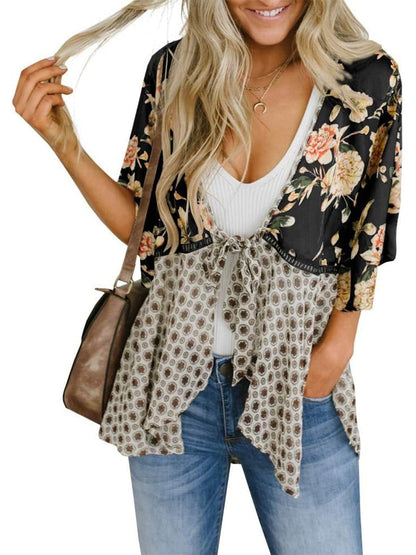🌸Damen-Kimonos mit Blumenmuster, Rüschenärmeln und Bindegürtel – luftige Boho-Cardigans im lockeren Schnitt