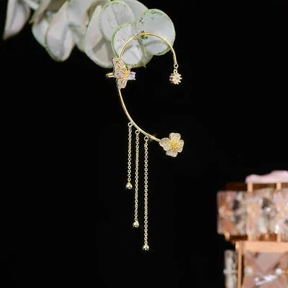 💕💕Schlichte Ohrclips mit Schmetterlings- und Blumenmotiv & Quasten – Elegant & bequem, ohne Ohrloch 🌸🦋
