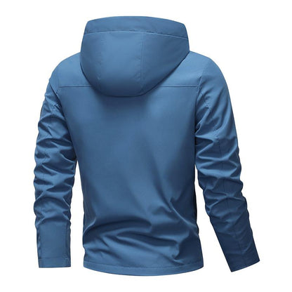 🔥Kostenloser Versand Herren-Kapuzenjacke, einfarbig, wasserdicht, winddicht, mit Kordelzug und Reißverschluss