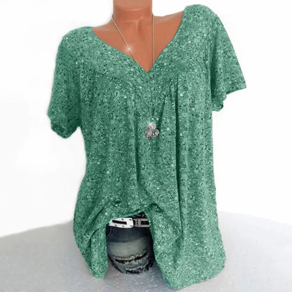 🌞Frühlingserwachen: 50% Rabatt!🌸Damen Kurzarmbluse mit Frühlingsblumenprint: V-Ausschnitt & lockere Passform – Atmungsaktiv, knitterfrei & figurschmeichelnd für Frühling & Sommer