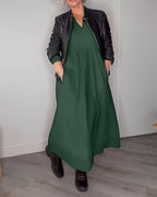 🎁Heiße Neuankömmlinge💃 Elegantes Kleid mit V-Ausschnitt und langen Ärmeln