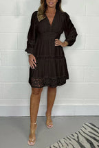 Vintage-Kleid mit ausgehöhlter Spitze und V-Ausschnitt für Damen