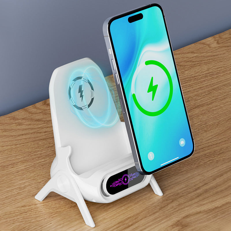 📱 50% RABATT！✨ Multifunktionale Kabellose Halterung mit Schnellladung - 360° Verstellbar mit LCD-Anzeige für Büro & Reise 🚗💻