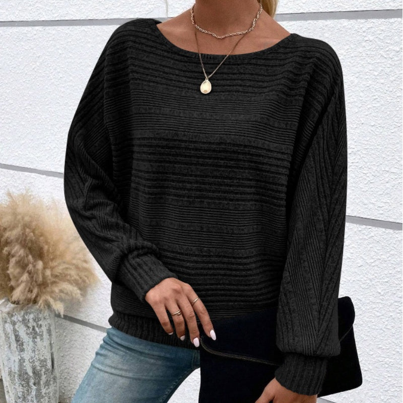 ⏰Weiches, einfarbiges Pullover-Langarmoberteil mit Fledermausärmeln für Damen