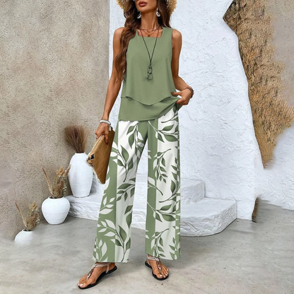 🔥50% RABATT🌺Modische Zweiteilige Damen-Outfits mit bedrucktem ärmellosen Oberteil & Hose