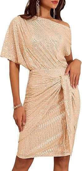 💃 LETZTER TAG - 50% RABATT! ✨ FUNKELNDES RÜSCHENKLEID - Ein Schulterteil mit Glitzer, Elegant für Abendmode und besondere Anlässe 🌟