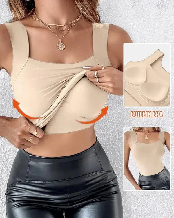 💐Thermische Tank-Tops für Damen mit U-Ausschnitt und integriertem BH💓