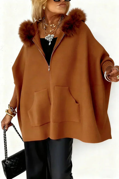 ⏳Zeitlich begrenzt 50 % Rabatt💥Damenjacke mit Fellkragen in Uni-Farbe für den Freizeitlook