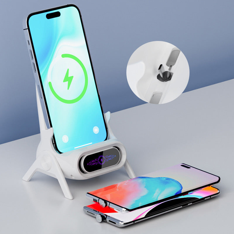 📱 50% RABATT！✨ Multifunktionale Kabellose Halterung mit Schnellladung - 360° Verstellbar mit LCD-Anzeige für Büro & Reise 🚗💻