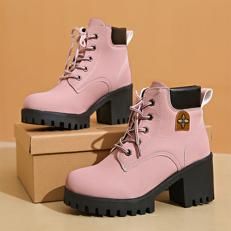 🔥【35-42】 👢✨2025 Neuheit für diesen Herbst: Stiefeletten mit dicken Absätzen und Keilabsätzen – Retro-Modell mit Schnürsenkeln für Damen