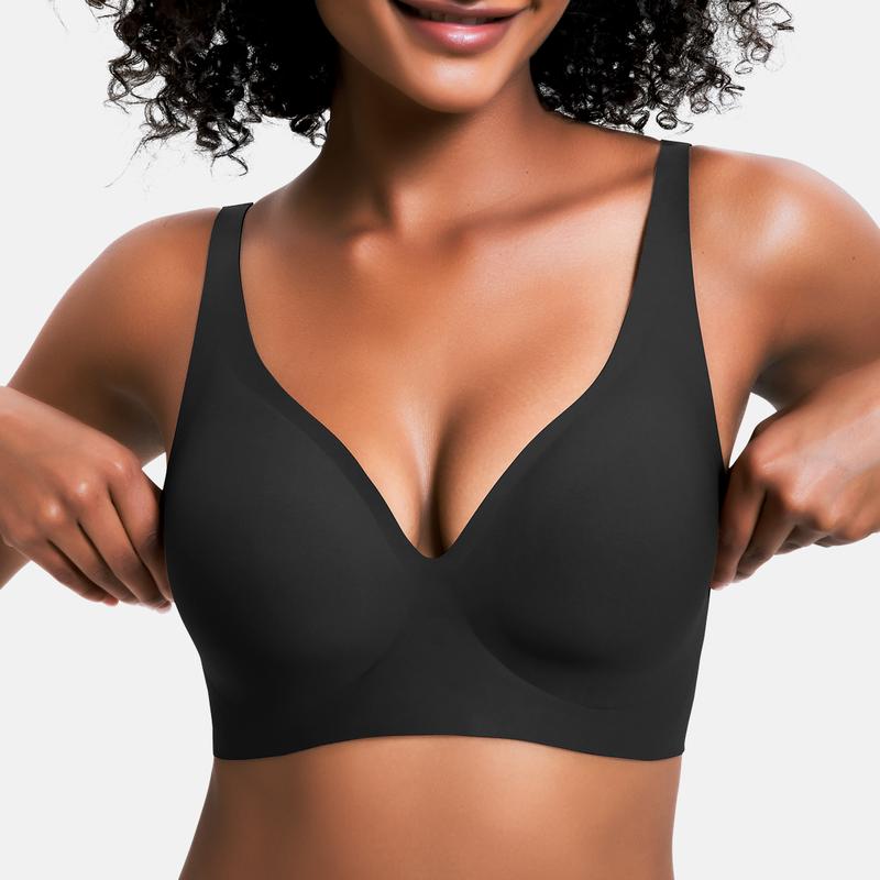 💕Jelly Wireless Womens Comfortable Wireless Bras Push Up Bralettes Seamless Tshirts Bras Deep V Everyday Bras