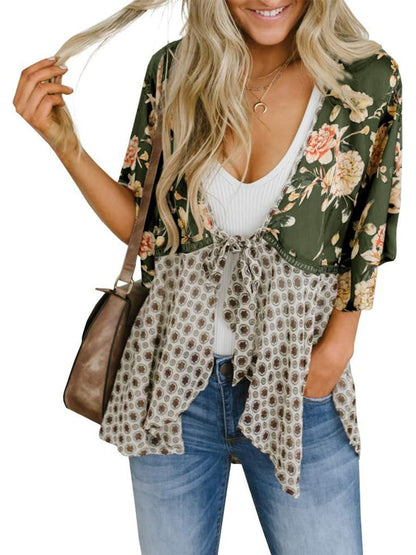 🌸Damen-Kimonos mit Blumenmuster, Rüschenärmeln und Bindegürtel – luftige Boho-Cardigans im lockeren Schnitt