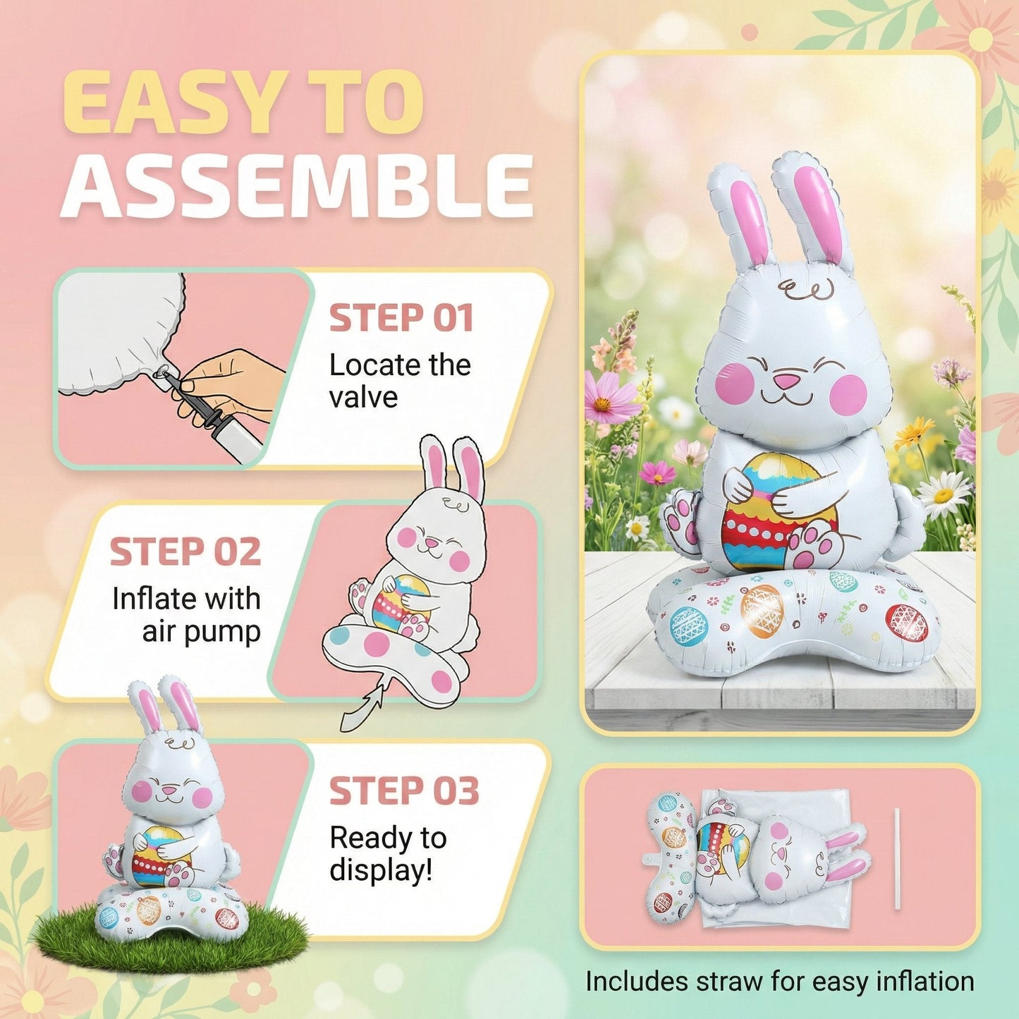 🎁 Oster-Frühbucher-Sale 🐰 Riesen 3D-Steh-Hase-Ballon – selbststehend für festliche Stimmung