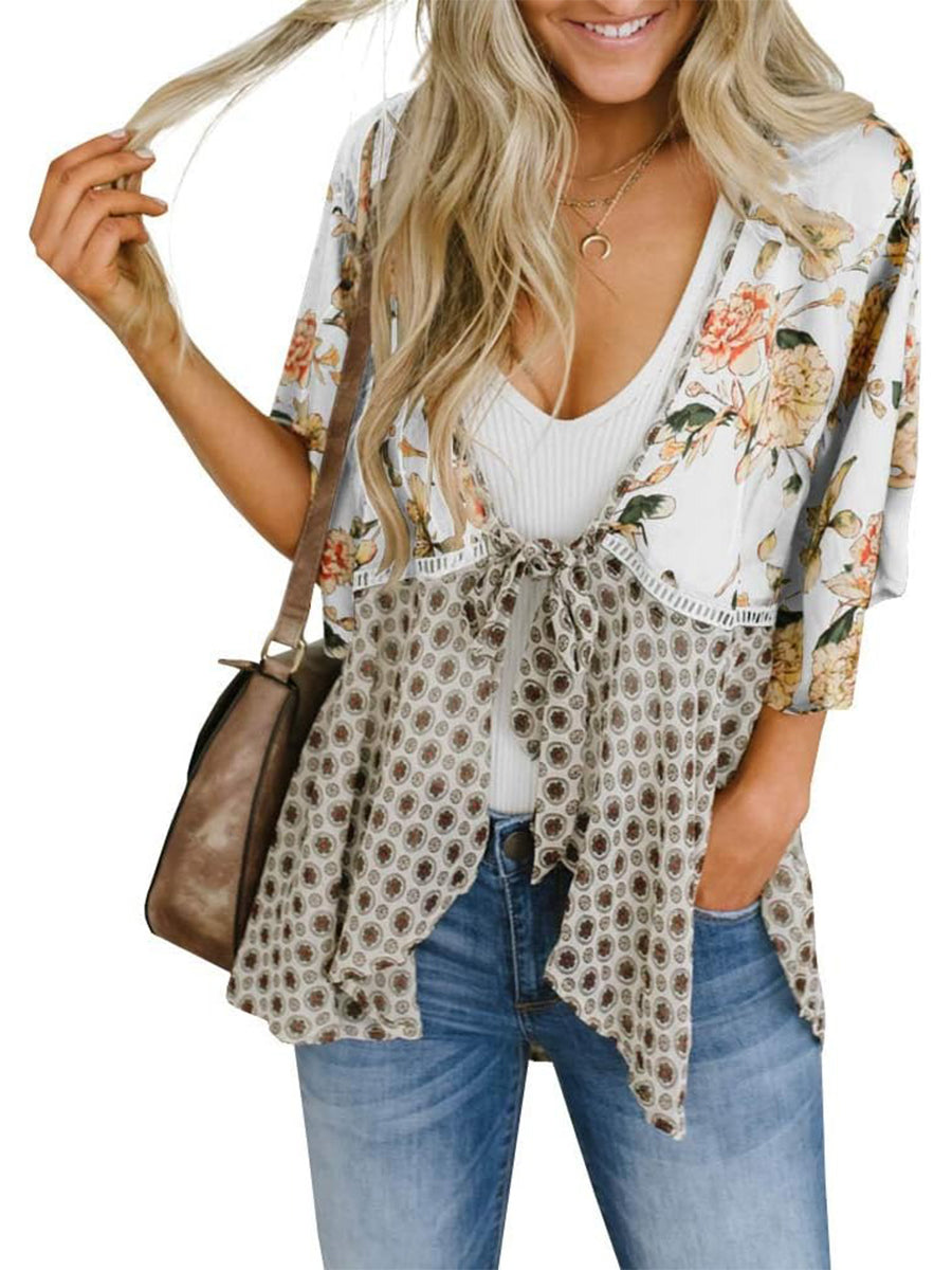 🌸Damen-Kimonos mit Blumenmuster, Rüschenärmeln und Bindegürtel – luftige Boho-Cardigans im lockeren Schnitt