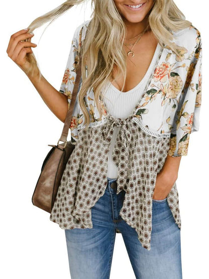 🌸Damen-Kimonos mit Blumenmuster, Rüschenärmeln und Bindegürtel – luftige Boho-Cardigans im lockeren Schnitt