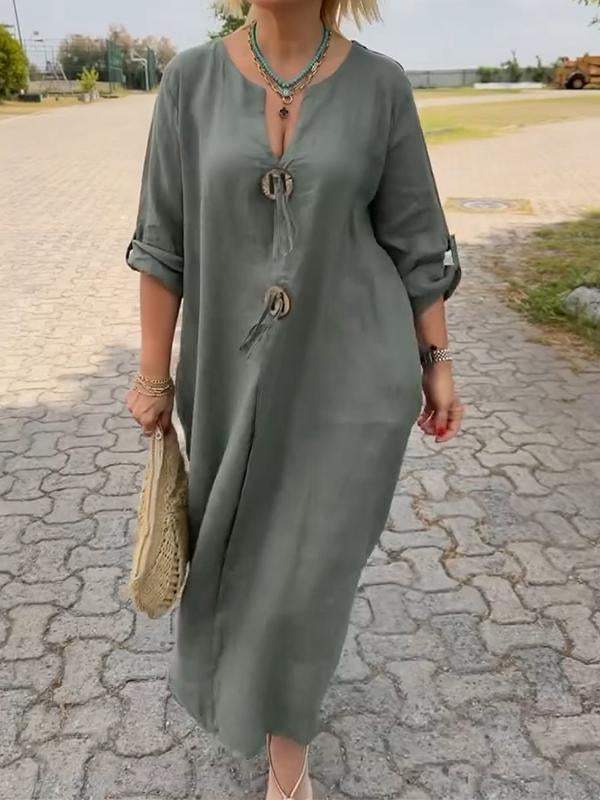 👗50% de descuento✨Vestido casual de cuello en V en algodón y lino