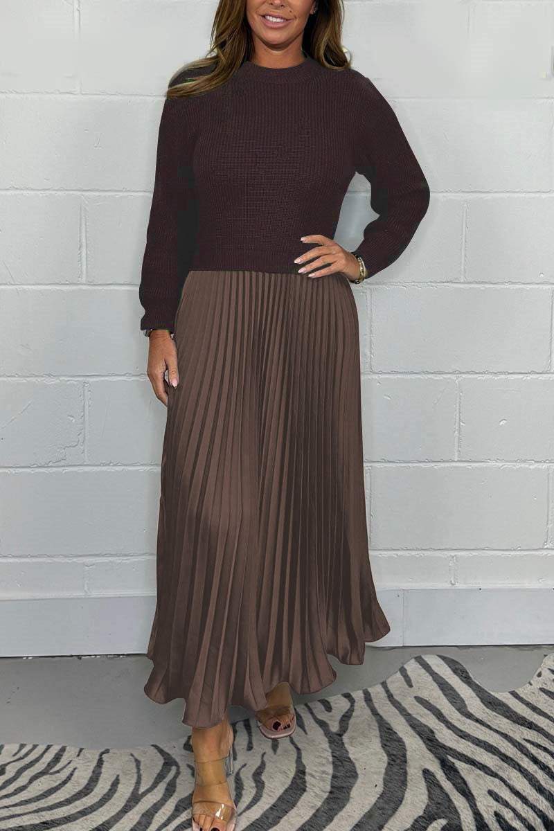 🔥Herbst Neuheiten Sonderangebot-50% Rabatt🔥Elegante und stilvolle Faltenkleider mit Rundhalsausschnitt für Damen