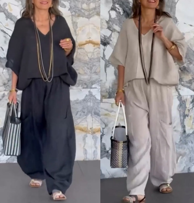 🔥VENTA CALIENTE 2025🔥Conjunto de 2 piezas de lino y algodón para mujer💓