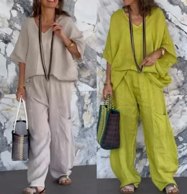 🔥VENTA CALIENTE 2025🔥Conjunto de 2 piezas de lino y algodón para mujer💓