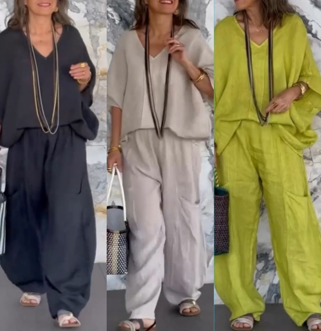 🔥VENTA CALIENTE 2025🔥Conjunto de 2 piezas de lino y algodón para mujer💓