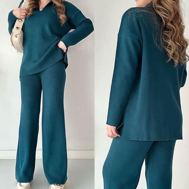 🎁🧥Zweiteiliges Set mit V-Ausschnitt und Schlitz aus Strick 📦Freie Lieferung📦