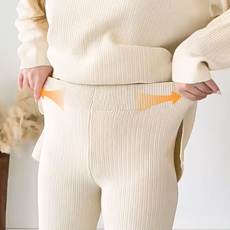 🎁🧥Zweiteiliges Set mit V-Ausschnitt und Schlitz aus Strick 📦Freie Lieferung📦