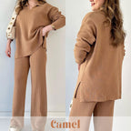 🎁🧥Zweiteiliges Set mit V-Ausschnitt und Schlitz aus Strick 📦Freie Lieferung📦
