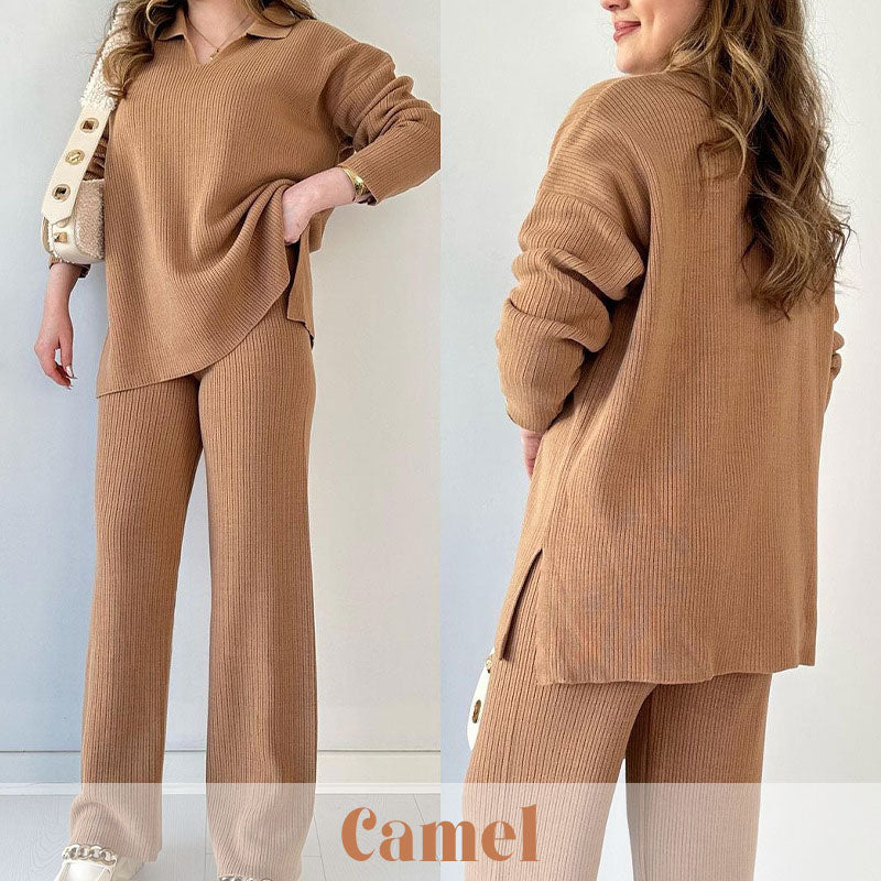 🎁🧥Zweiteiliges Set mit V-Ausschnitt und Schlitz aus Strick 📦Freie Lieferung📦