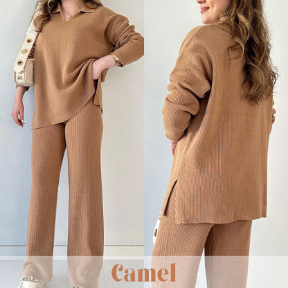 🎁🧥Zweiteiliges Set mit V-Ausschnitt und Schlitz aus Strick 📦Freie Lieferung📦