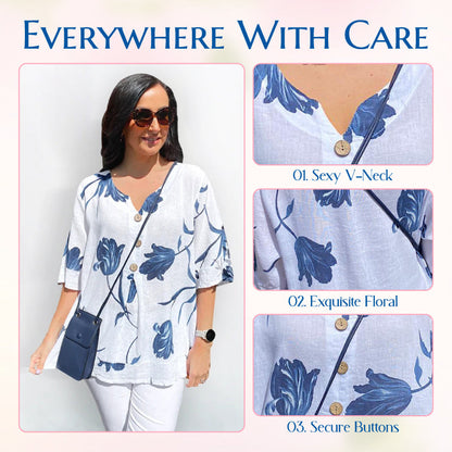 🎉Lanzamiento de nuevo producto💐👚 – Top holgado de lino para mujer con escote en pico 💝🌹