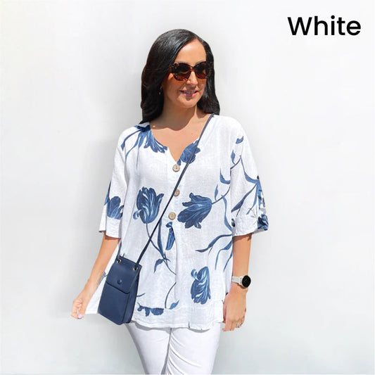 🎉Lanzamiento de nuevo producto💐👚 – Top holgado de lino para mujer con escote en pico 💝🌹