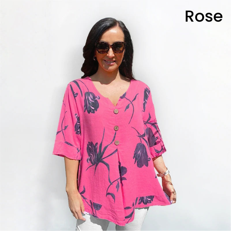 🎉Lanzamiento de nuevo producto💐👚 – Top holgado de lino para mujer con escote en pico 💝🌹