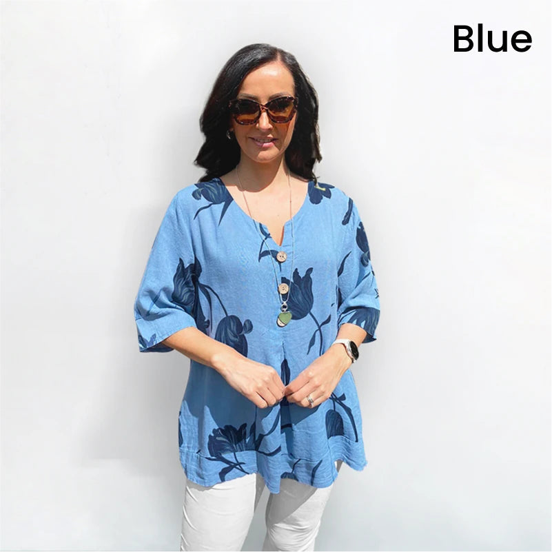 🎉Lanzamiento de nuevo producto💐👚 – Top holgado de lino para mujer con escote en pico 💝🌹