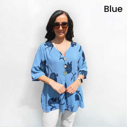 🎉Lanzamiento de nuevo producto💐👚 – Top holgado de lino para mujer con escote en pico 💝🌹
